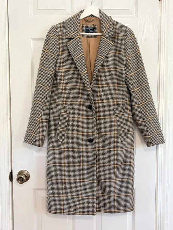 Abercrombie & Fitch XS Houndstooth Plaid Long Coat Quiet Luxury Old Money Preppy - Image 2
