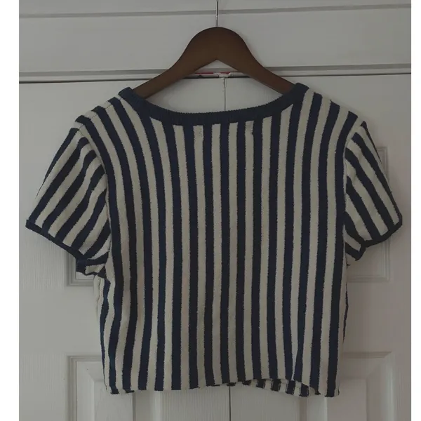Free People Beach Ivory Combo Striped Knit Crop Top OB1585602 XL - Image 3