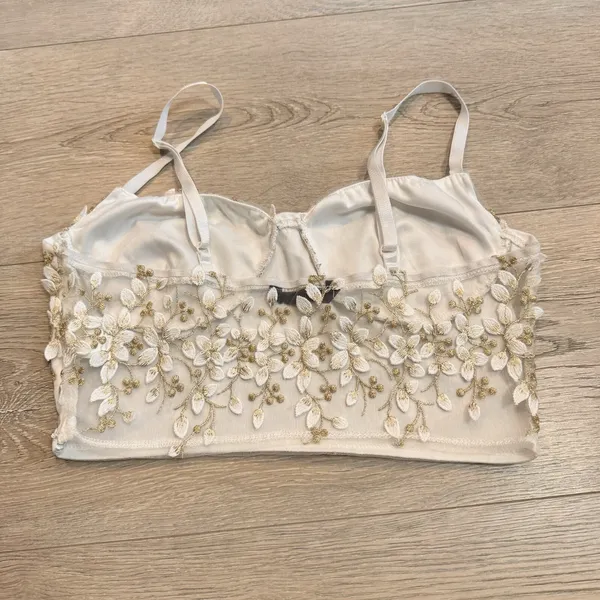 Shein Bra Crop Top Women's‎ Size Small Longline Underwire Floral Applique - Image 2