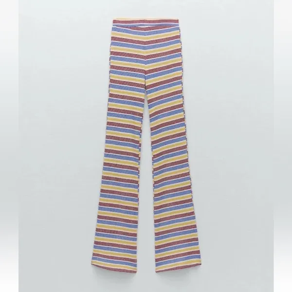 NWT Zara Rib Texture‎ Striped Pull On Flare Pants in Multi Size Medium - Image 13