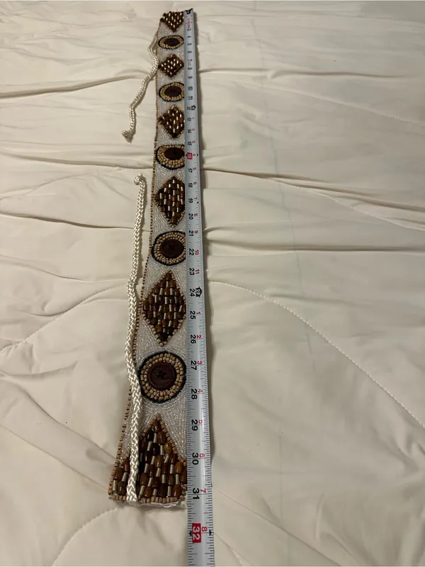 Beaded Tie-Front Waist Belt in White and Brown - New - Image 7