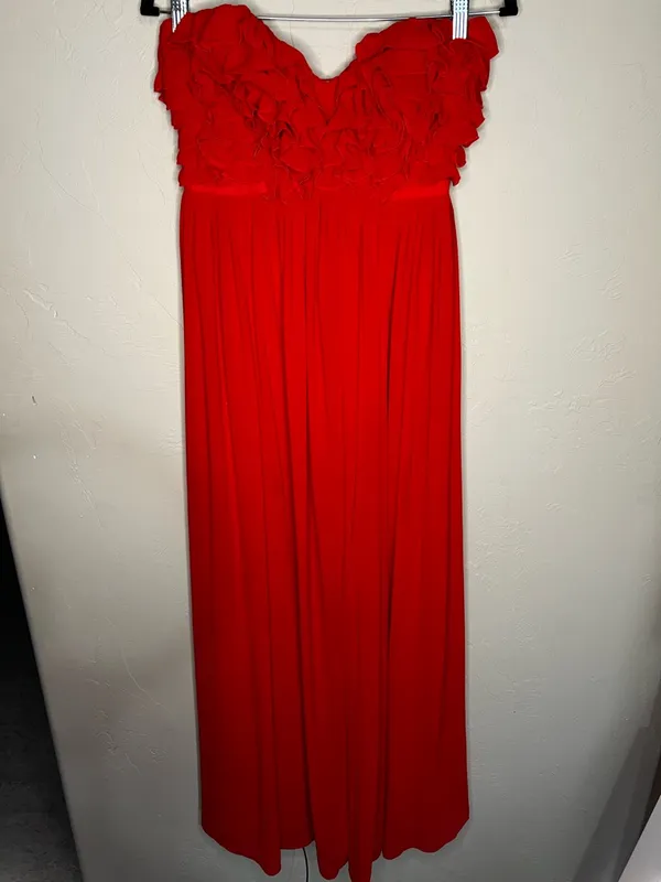 Lovers + Friends Revolve Theo Strapless Red Ruffle High‎ Slit Chiffon Maxi Dress - Image 4