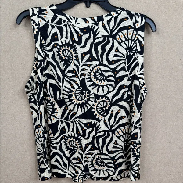 Nicole Miller Cream and Navy Blue Abstract Print Top V Neck Sleeveless Size L - Image 3