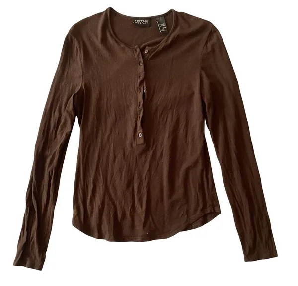 NY & Co Long Sleeve Henley Top Brown - Image 3