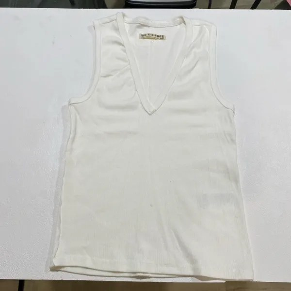 We The Free Free People White Ribbed V-Neck Tank Top Size M Minimalist - Image 3