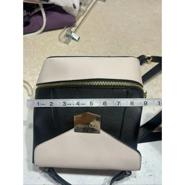 Steve Madden Backpack With Top Handle Purse Faux Leather Black Cream - Image 6
