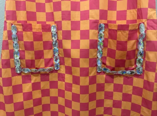 Queen Of Sparkles Pink & Orange Plaid Jewel Pocket Cotton Tank Dress Size Small - Image 5