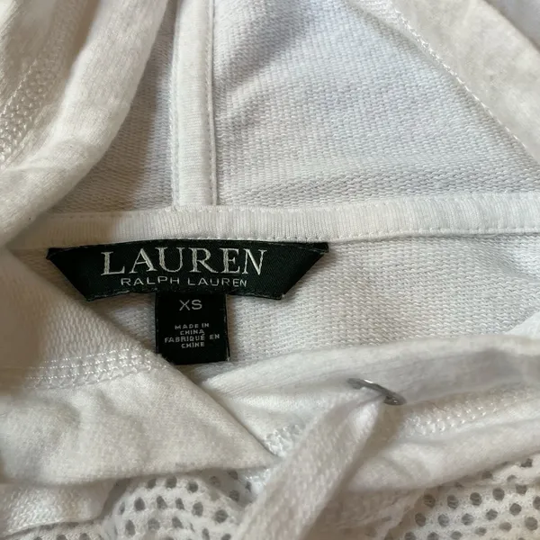 Ralph Lauren LRL Sweater Womens Large White Pullover Hoodie Thermal Waffle Knit - Image 6