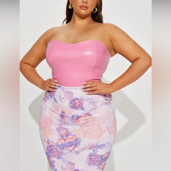 Faux Leather & Mesh Maxi Dress - Pink/combo - Small- 3/5 - Image 4