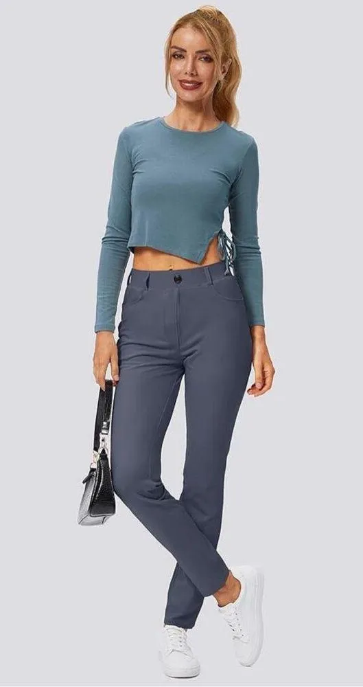 NEW Yoga Dress Pants Pockets Stretch Career Leggings Easy Hem Skinny M - Image 6