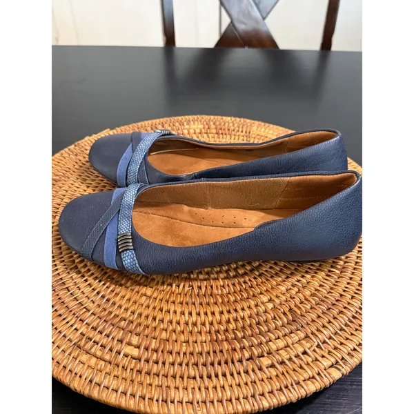 Eurosoft by Sofft Shaina Navy Blue Ballet Flats Snakeskin Detail Size 9.5 M - Image 2