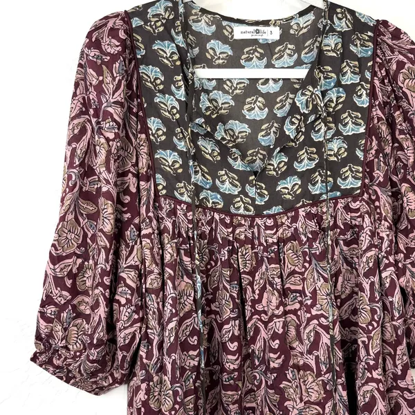 Natural Life Dara Floral Boho Bohemian Tunic Peasant Flowy Babydoll Mini Dress - Image 3