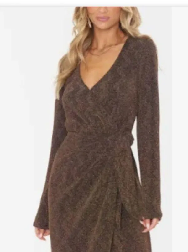 EUC SHOW ME YOUR MUMU Kimora Wrap Dress in Black/Gold Sparkle Knit XS - Image 2