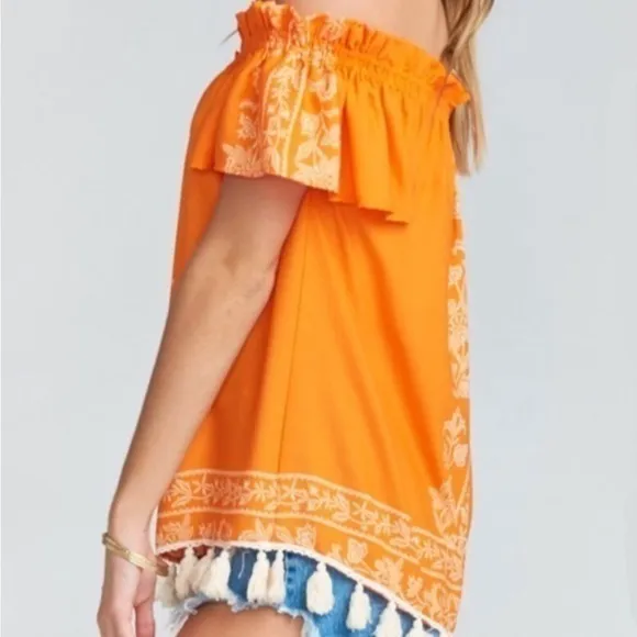 Show Me Your MuMu Orange White Woodstock Tassel Tunic Printed‎ Top Size Med - Image 2