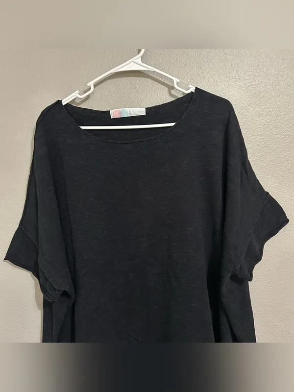 Free People Black Oversized Cotton Linen Blend Coastal Knit Top Women’s Medium - Image 4