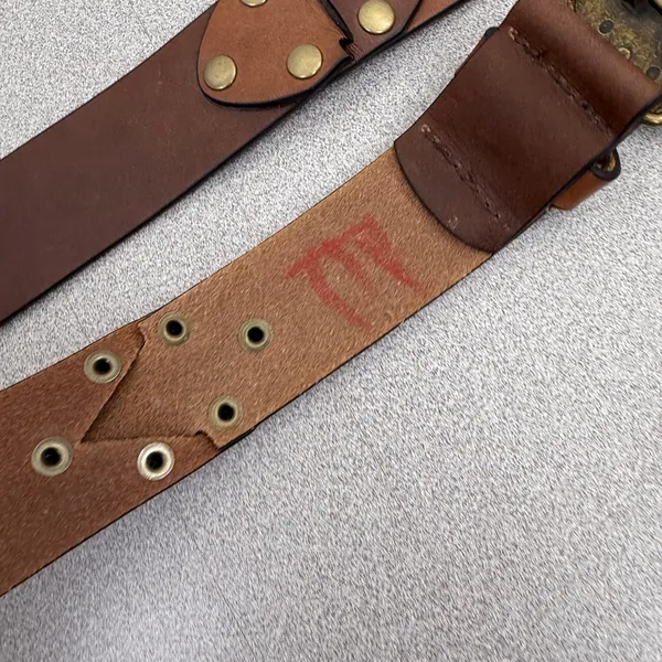 CAbi Belt Womens Medium Brown Leather Ornate Brass Filigree Buckle Studded Boho - Image 6