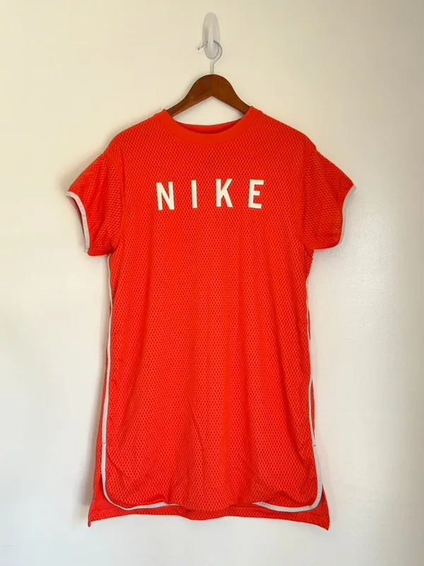 Nike Sportswear Mesh Orange Rush Coral Dress Size S - Image 4