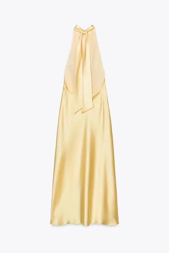Zara butter Yellow Backless Halter maxi Dress holiday evening wedding - Image 11