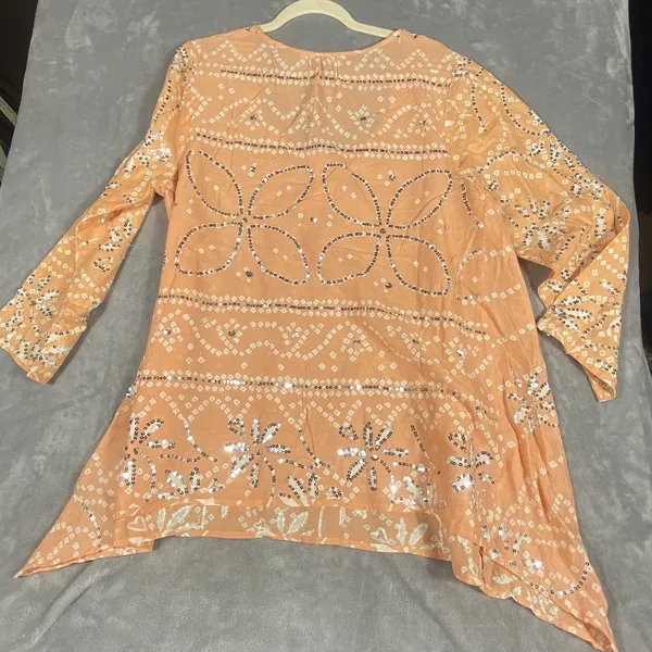 Soft Surroundings Womens Tunic Top Large Orange Sequin Long Sleeve‎ Lightweight - Image 8