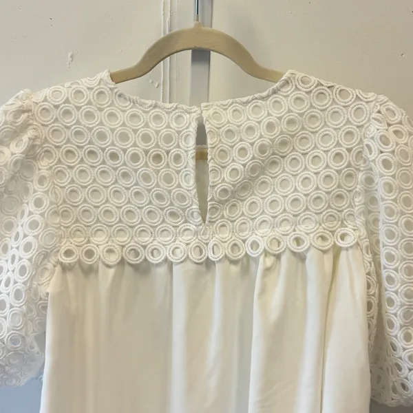 English Factory White Eyelet Lace Puff Sleeve Babydoll Blouse Top Med Coquette - Image 5
