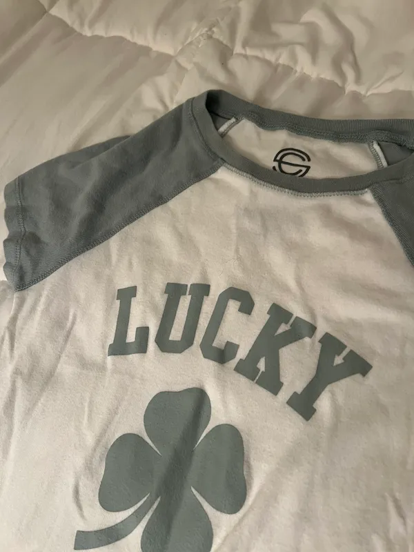 Green White Lucky Clover St Patrick’s Day Holiday Crop Top Tee Shirt Cropped - Image 3