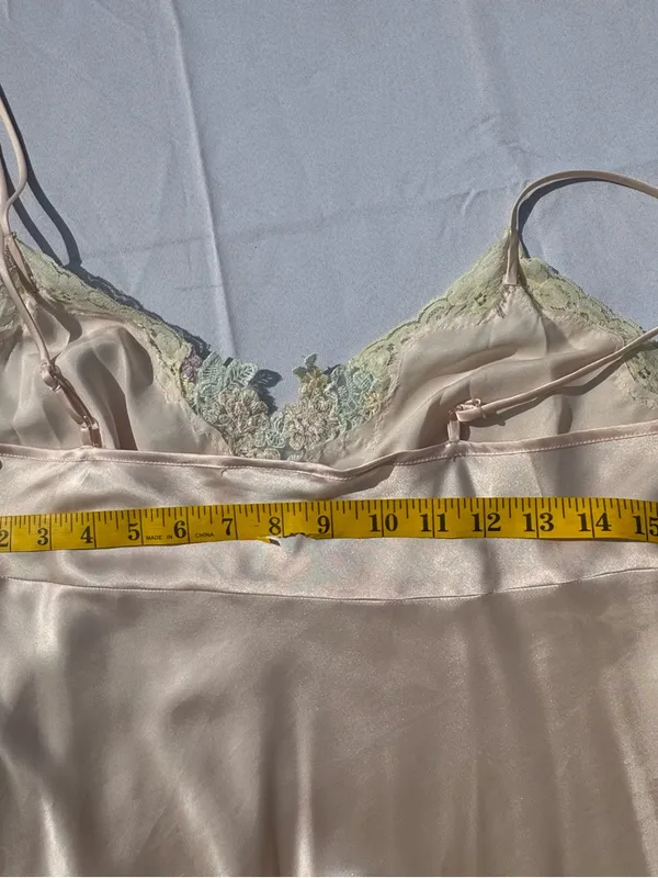 Cinema Etoile Satin Nightgown Robe Set Pink Lace Medium Vintage Style - Image 6