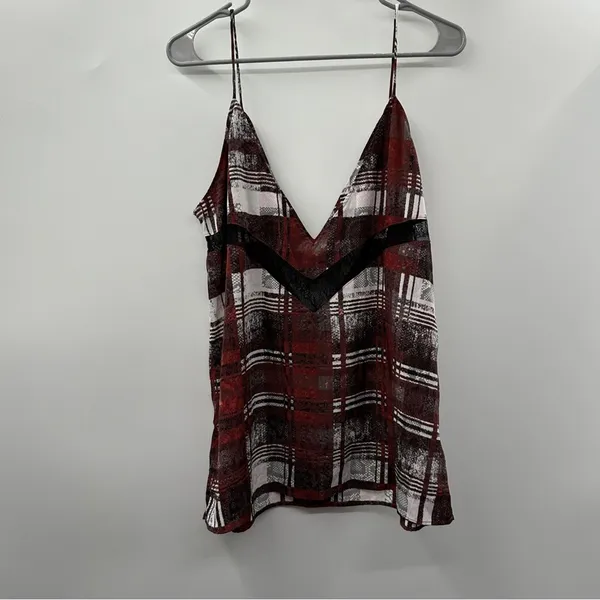 Lovers + Friends Plaid Camisole‎ Tank Top Women's Size Large Lace Trim V-Neck - Image 6