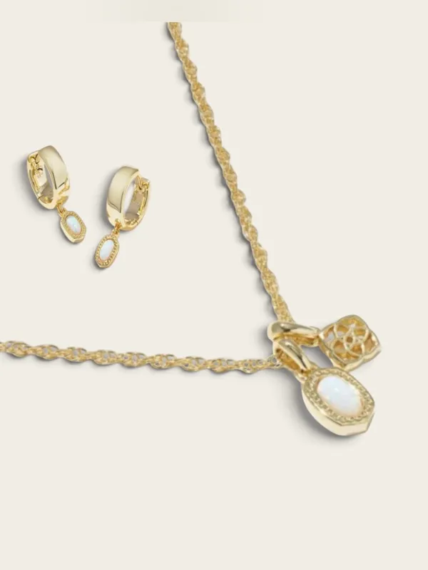 Kendra Scott Mini Elisa Iridescent & Mini Ellie Gold Wide Huggie Earrings Set - Image 3