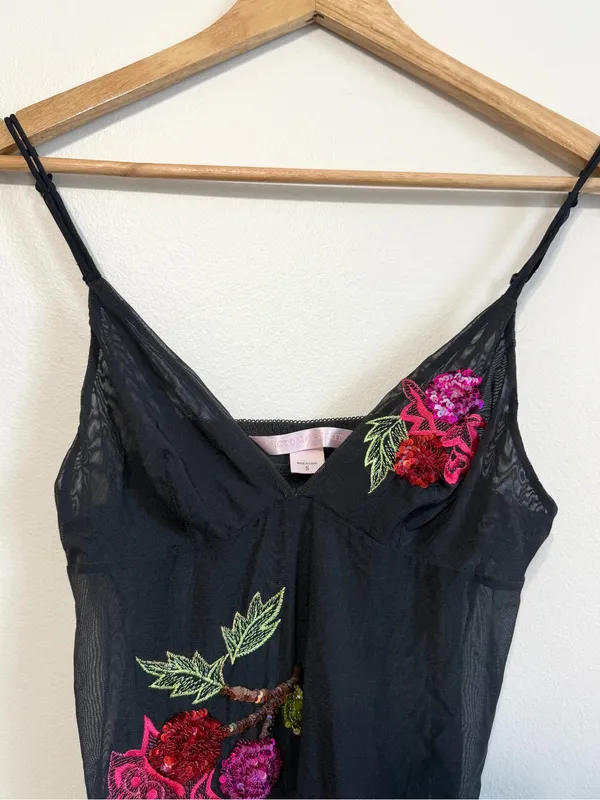 Victoria’s Secret Y2K Floral Tank Cami Top Size Small Pink Embroidered Embellish - Image 3