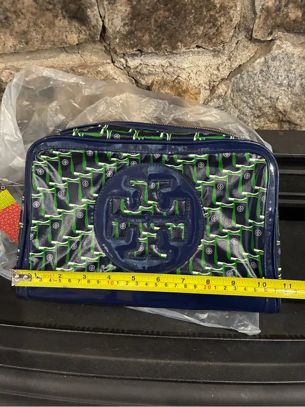 Tory Burch Rain Boot Large Cosmetic Case Bag Navy Galoshes 416 Blue Green NWT - Image 10