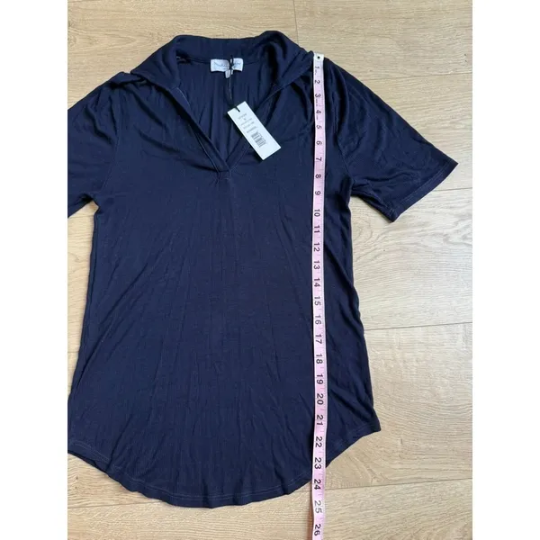NWT Michael Stars Nico polo tee navy blue admiral eco 2x1 ribbed short sleeve S - Image 6