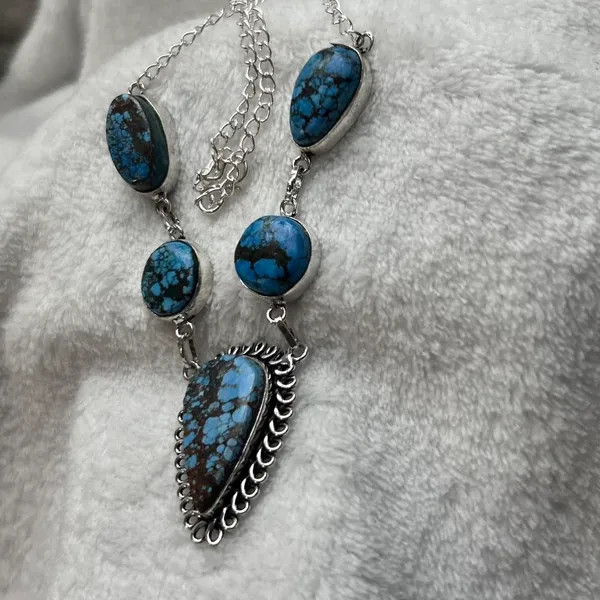 Turquoise Natural Gemstone 925 Silver Plated 16” Necklace - Image 3
