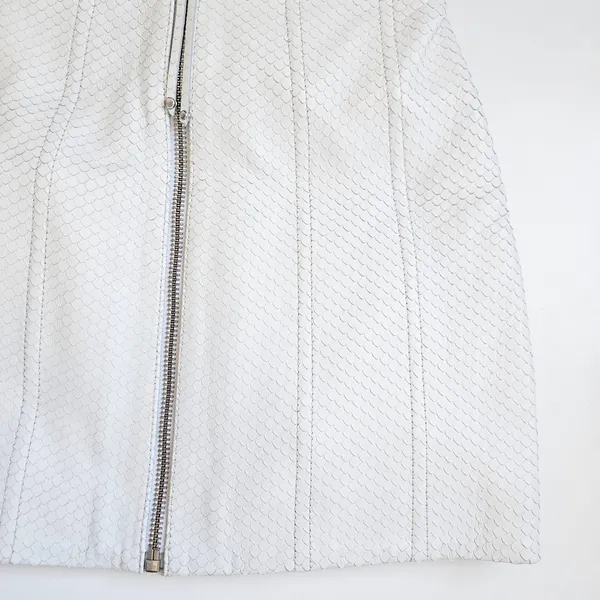 Retrofête Amberly Leather‎ Dress in Optic White Size M NWT Snakeskin Mini Lace - Image 10