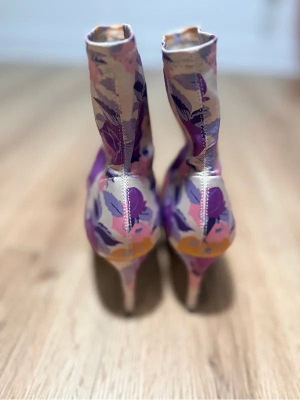 Massimo Dutti Floral Pointed Ankle Boots - Purple, Yellow & Pink - Image 6