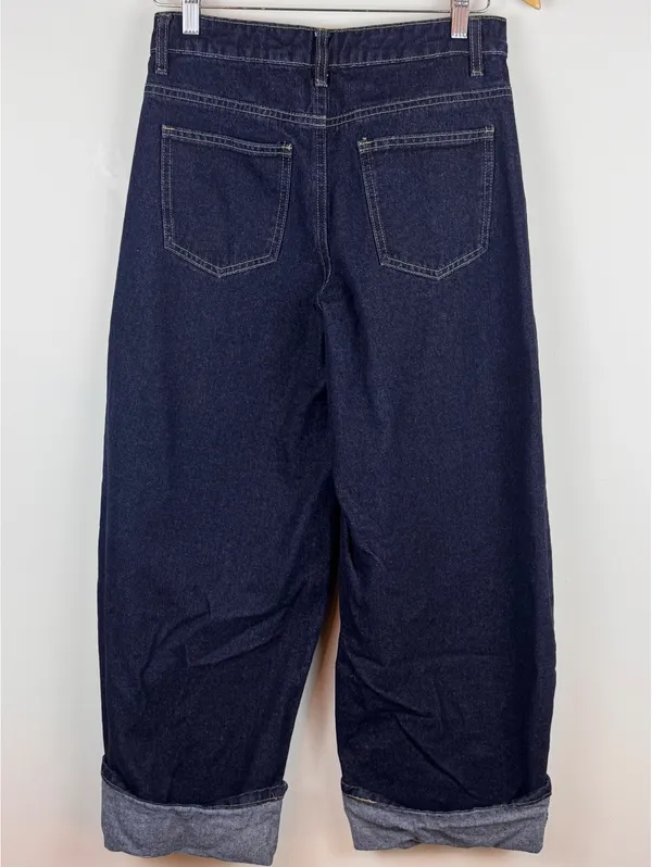 Edikted Dark Wash Cuffed Baggy Wide Leg Jeans Y2K Denim Size XS - Image 6
