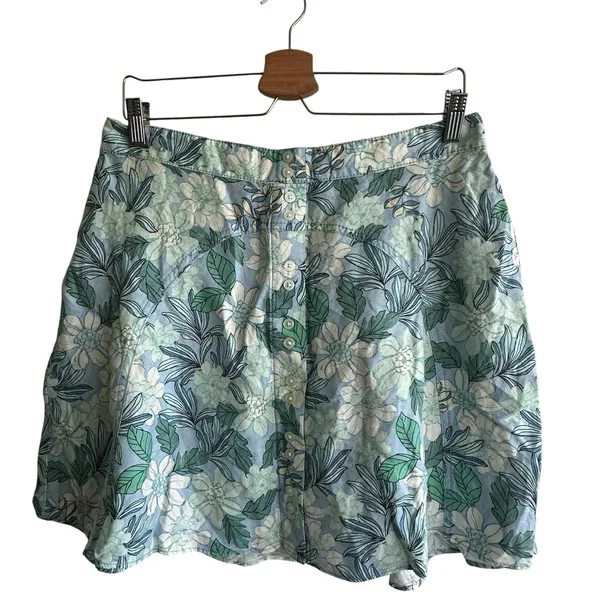 LOFT Gardenia Mini Skirt Sz M linen blend button Flowy Boho Preppy - Image 8