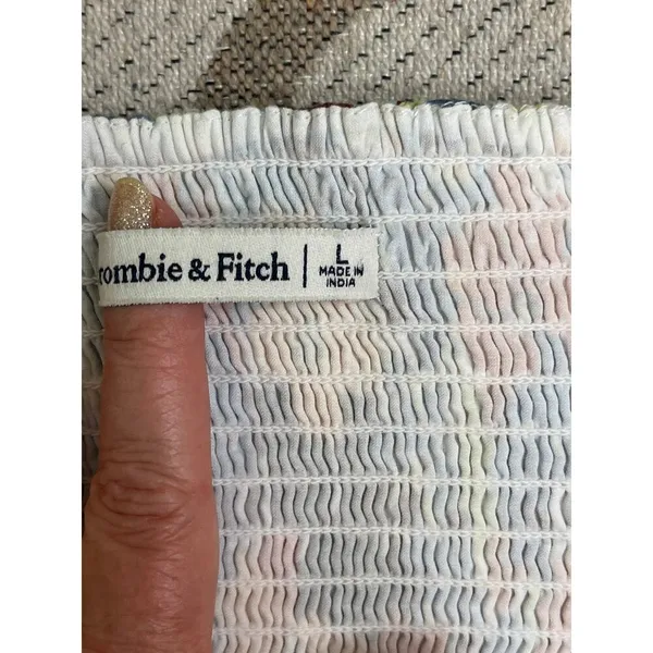 Abercrombie & Fitch square neck ruched puff sleeve top floral print, size large - Image 9
