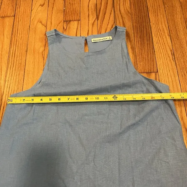 Abercrombie Light Blue High-Neck Linen-Blend Mini Dress Size Small - Image 11