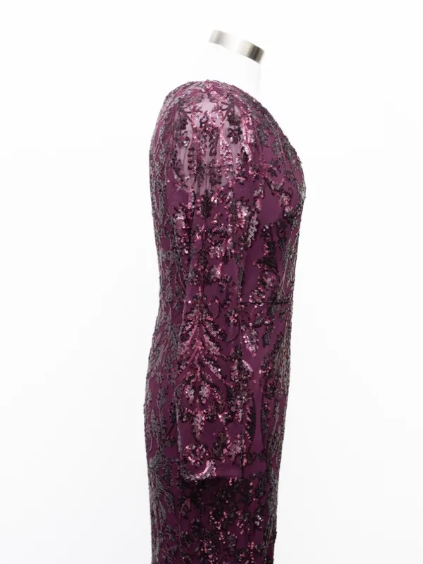 Adrianna Papell - V-Neck Long Sleeve Sequin Mermaid Gown - Image 11