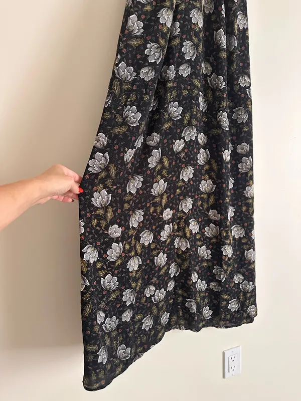 Smell the Roses Black Floral Racerback Slip Maxi Dress Slit Size S - Image 7