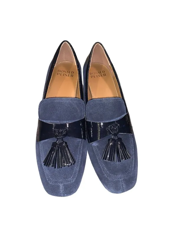 Donald Pliner 8 Kressida Tassel Loafer Pumps Blue Suede patent Block Heel Chunky - Image 2
