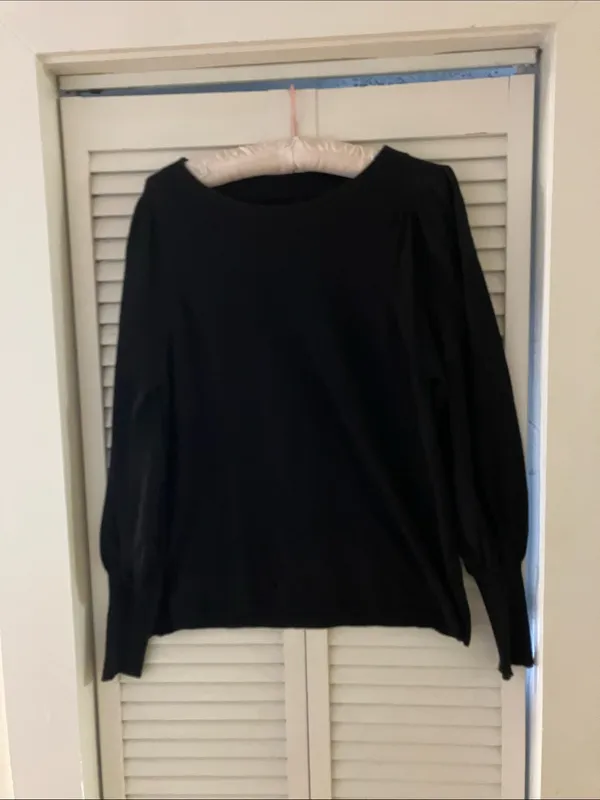 Apiece Apart Dewi Cotton Cashmere Blend Black Puff Sleeve Sweater Size Large - Image 2