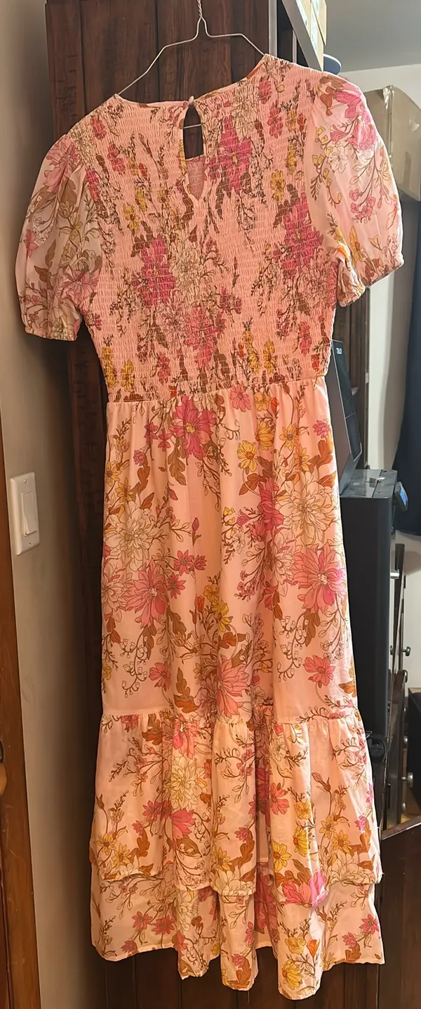 Boutique Floral Smocked Midi Dress with Puff Sleeves - Image 3