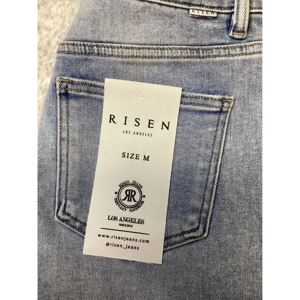 Risen Jeans Womens Tummy Control Loose Midi HR Short Light Wash Distressed M - Image 7
