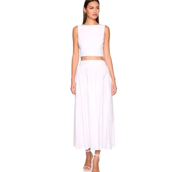 Susana Monaco poplin drop waist skirt White Maxi A-Line Skirt size medium NWT - Image 11