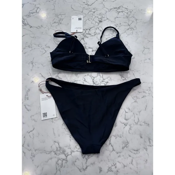 NWT Quince Black Italian V Neck Bikini Top & Low Rise Bottom Set Size XS - Image 2