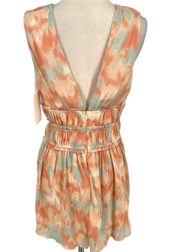 Fanco Tie Dye V-Neck Mini A-Line Dress Mint Orange Size Large NWT - Image 5