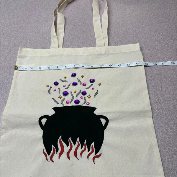 Hand Painted Magic Cauldron Halloween Cotton Tote Bag - Image 6