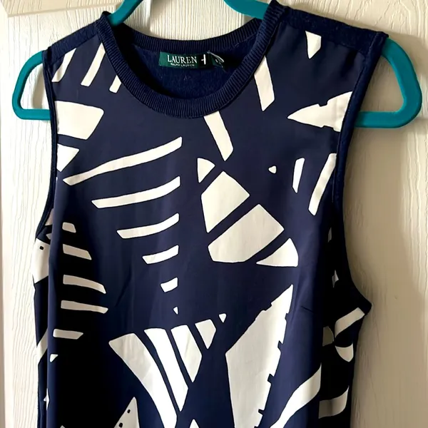 Lauren Ralph Lauren Women's Navy/White Mixed Media Shift‎ Sweater Dress Size S - Image 5