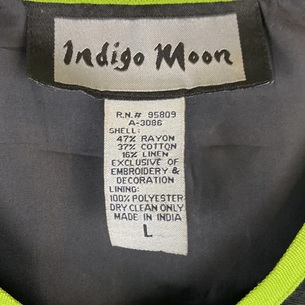 Indigo Moon Black Jacket Lime Green Trim & Appliqué Stars Magic Vintage Large - Image 3